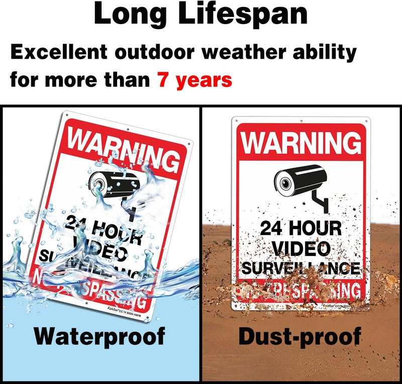 Faittoo Video Surveillance Sign, No Trespassing Sign, Metal Reflective Warning Sign, 10 x7 Inches 0.40 Aluminum, (2 Pack) Fade Resistant, UV Protected, Waterproof, Indoor or Outdoor Use for Home Business CCTV - Image 4